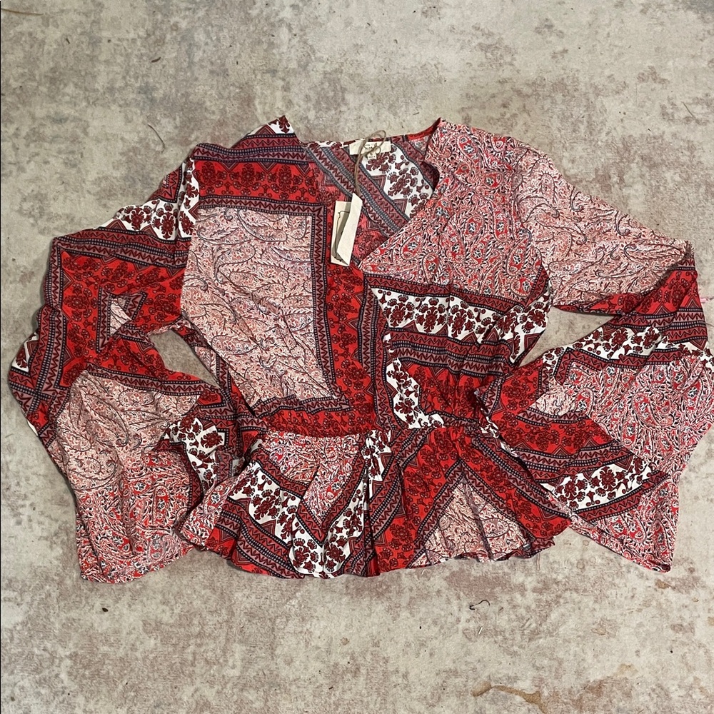 Easel Red and Pink Paisley Blouse